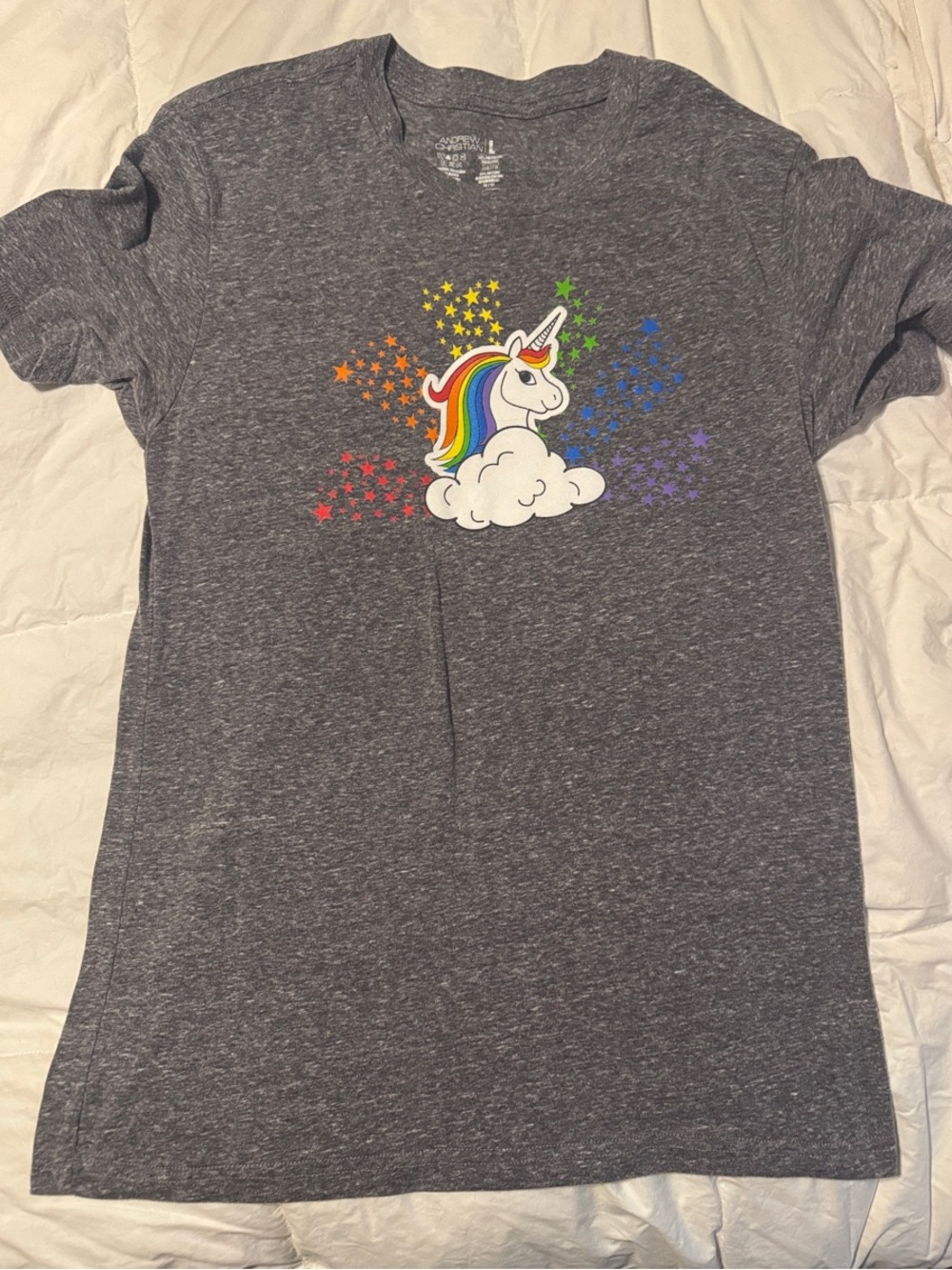 Andrew Christian Gray Kids Tee with Rainbow Unicorn Graphic